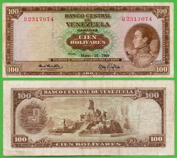 Venezuela 100 Bolivares 1969, P-48f Prefix-U Xf