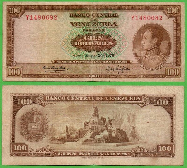 Venezuela 100 Bolivares 1970, P-48g Prefix-Y VF