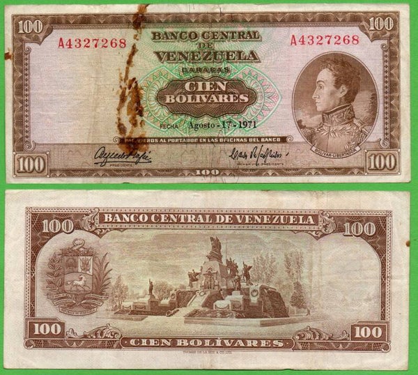 Venezuela 100 Bolivares 1971, P-48h Prefix-A XF