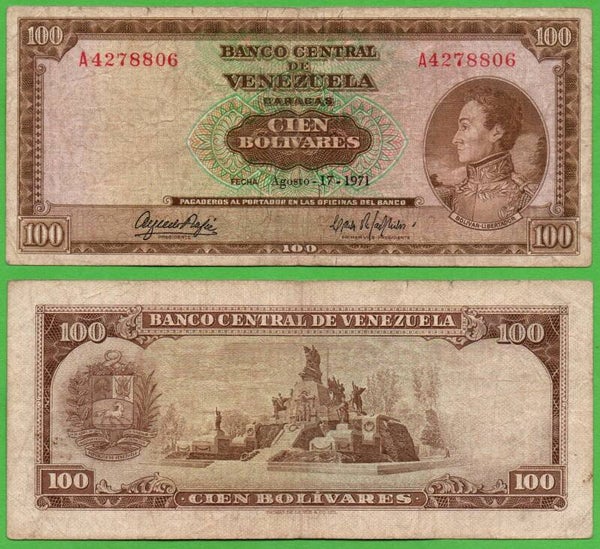 Venezuela 100 Bolivares 1971, P-48h Prefix-A XF