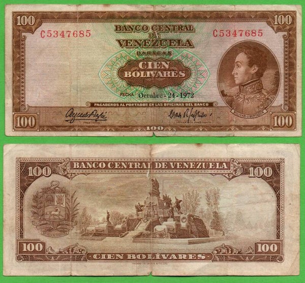 Venezuela 100 Bolivares 1972, P-48I Prefix-c XF