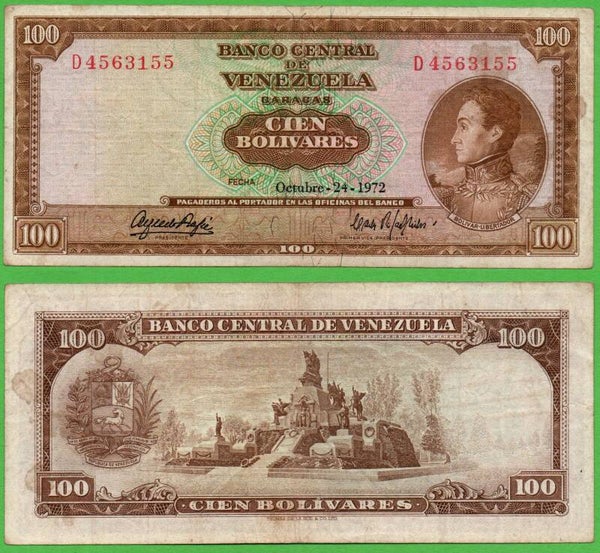 Venezuela 100 Bolivares 1972, P-48I Prefix-D XF