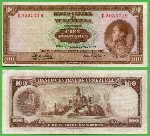 Venezuela 100 Bolivares 1972, P-48I Prefix-D XF
