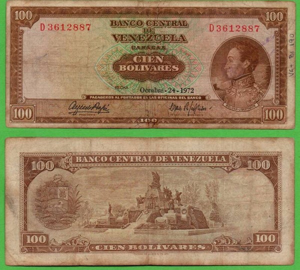 Venezuela 100 Bolivares 1972, P-48I Prefix-D XF