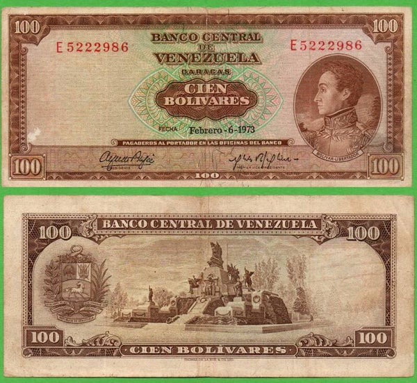 Venezuela 100 Bolivares 1973, P-48jPrefix-E XF