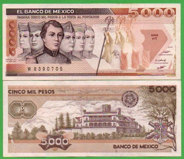 Mexico 5000 Pesos 1987, Prefix-HT P-88bn  Auc
