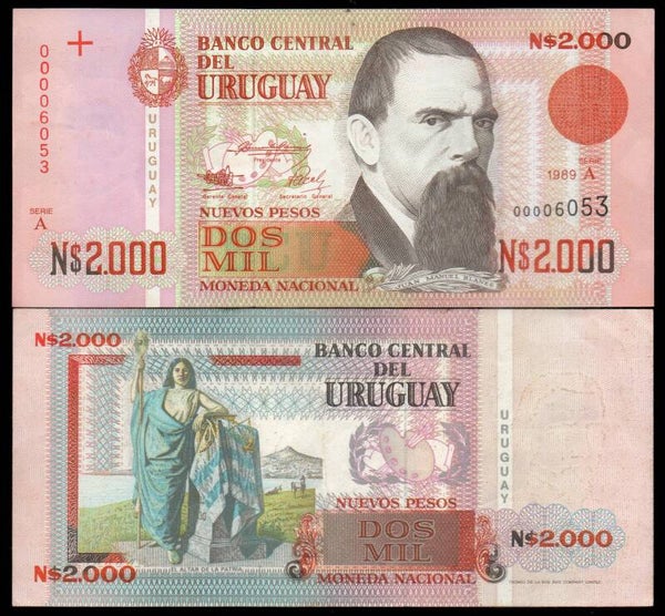 Uruguay 2000 Pesos 1989, P-68 Unc