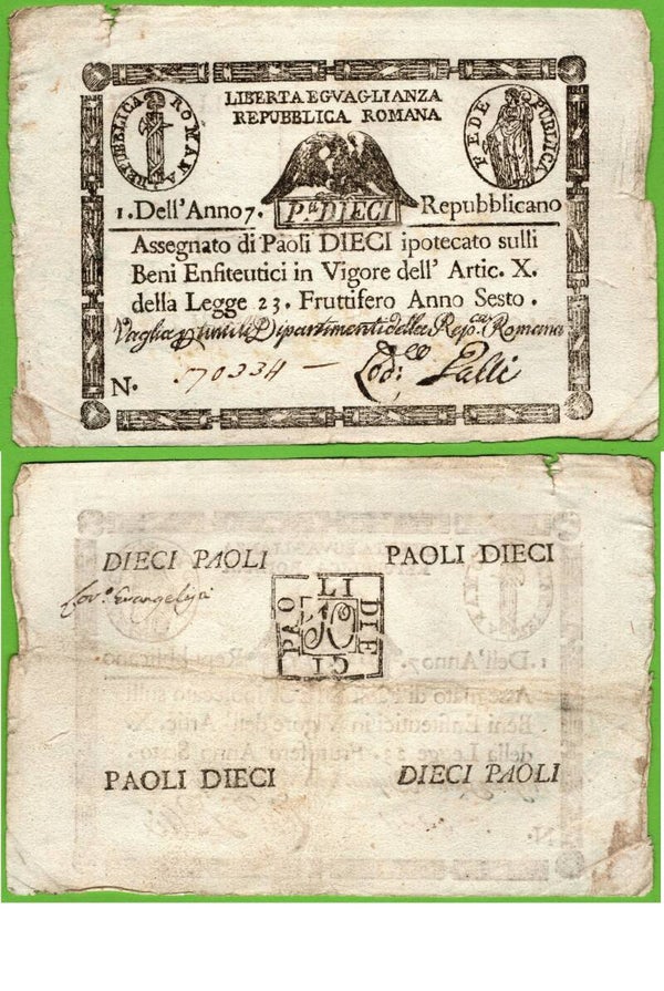 Vaticano 10 Paoli 1798 P.-S540a VF