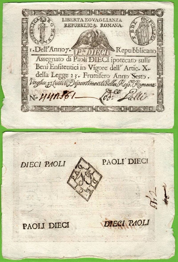 Vaticano 10 Paoli 1798 P.-S540a VF