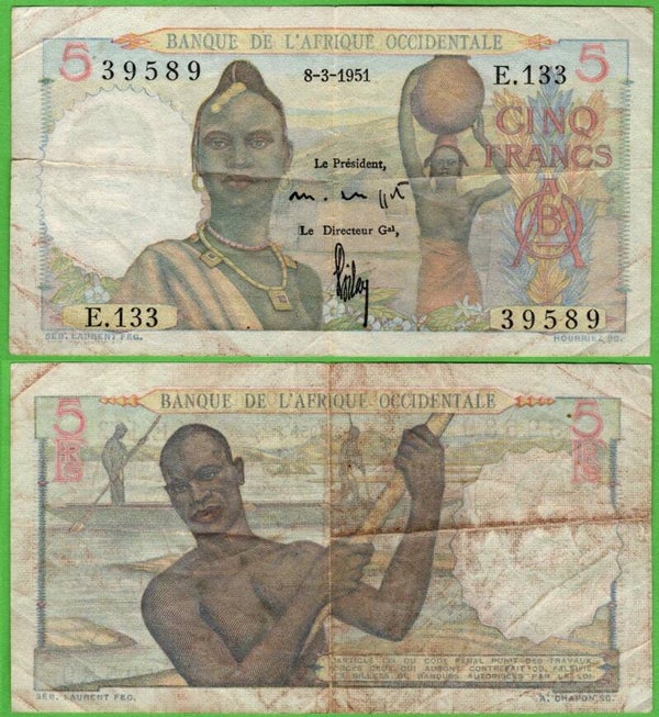 Africa Occidental Francesa 5 Francs 1951, P-36a,9 Xf