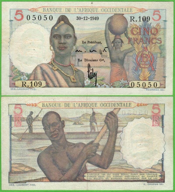 Africa Occidental Francesa 5 Francs 1949, P-36a,8 aunc