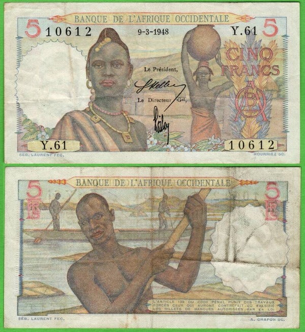 Africa Occidental Francesa 5 Francs 1948, P-36a,4 Xf