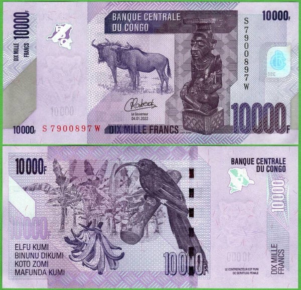 Congo 10,000 Francs 2022, P-103d Unc