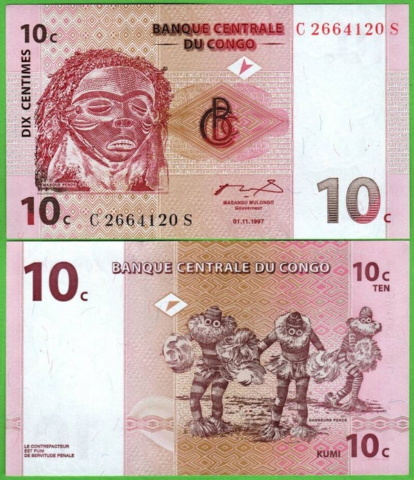 Congo 10 Centimes 1997, P-82 Unc