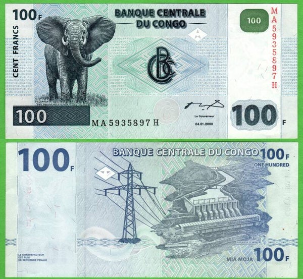 Congo 100 Francs 2000, P-92a Unc