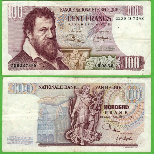 Belgica 100 Francs 1975, P-134b.3 VF