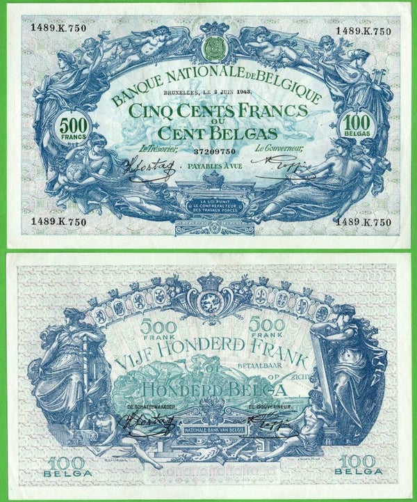 Belgica 500 Francs 1943, P-109 XF - Au