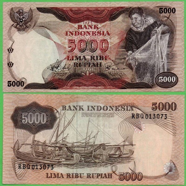 Indonesia 5000 rupiah 1975, P-114 Xf Raro