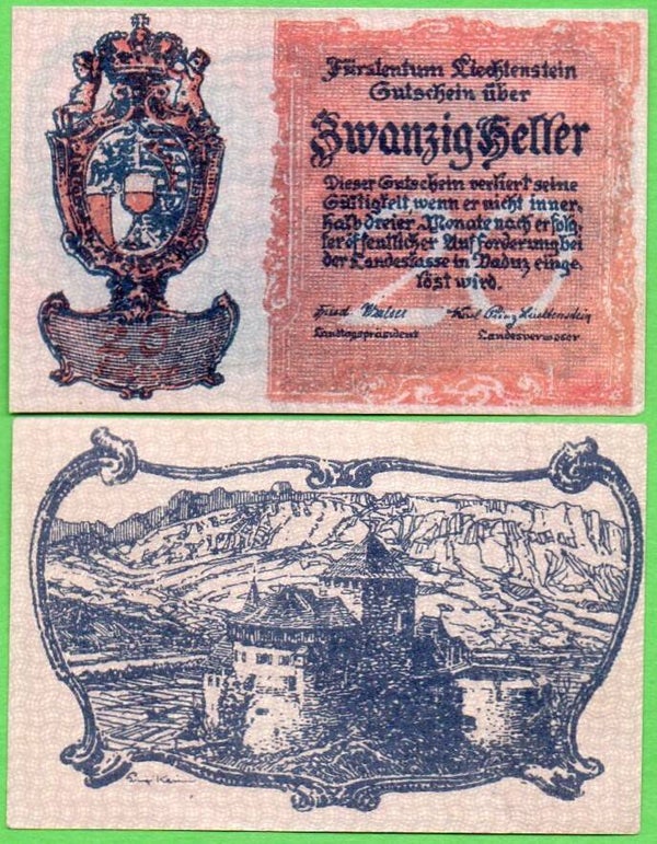 Liechtenstein 20 Heller 1920, P-2 Unc