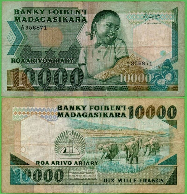 Madagascar 10,000 Francs 1983, P-70b Fine