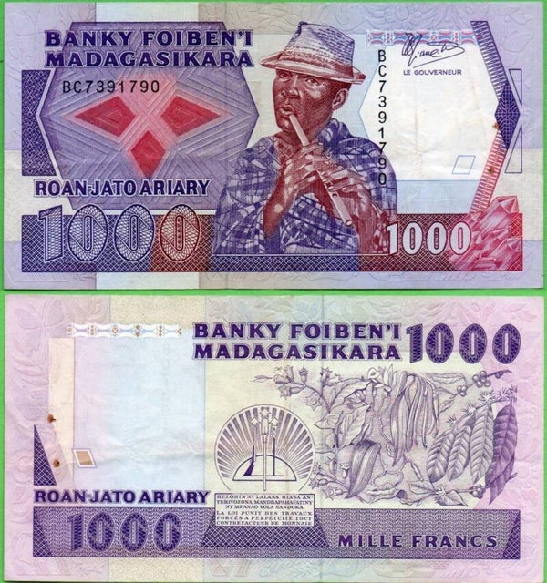 Madagascar 1000 Ariary 1988, P-72 Aunc