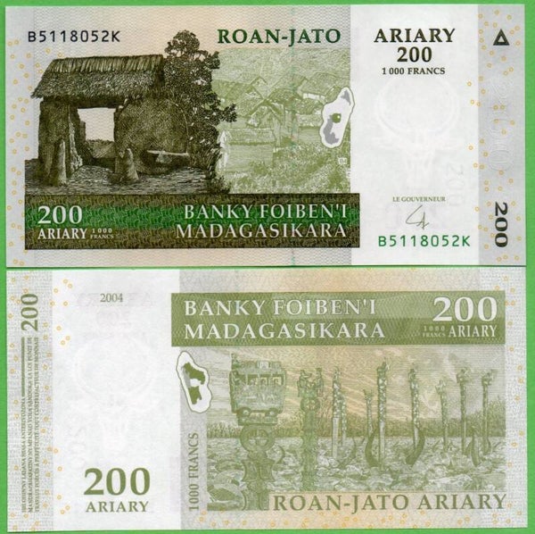 Madagascar 200 ariary 2004, P-87 Unc