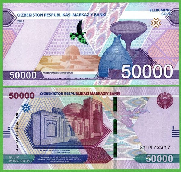 Uzbequistan 50000 Som 2021 P-91 Unc