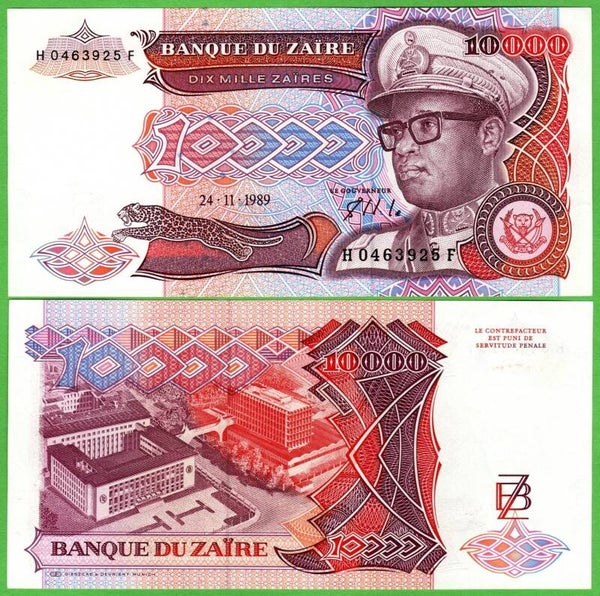 Zaire 10000 Zaire 1989, P-38a Unc