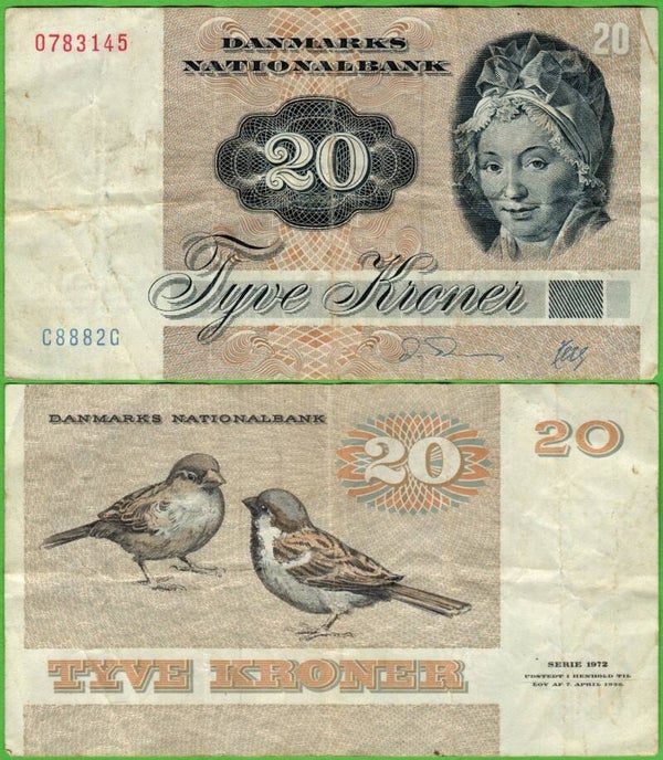 Dinamarca 20 Kroner 1972, P-49g(3) FINA