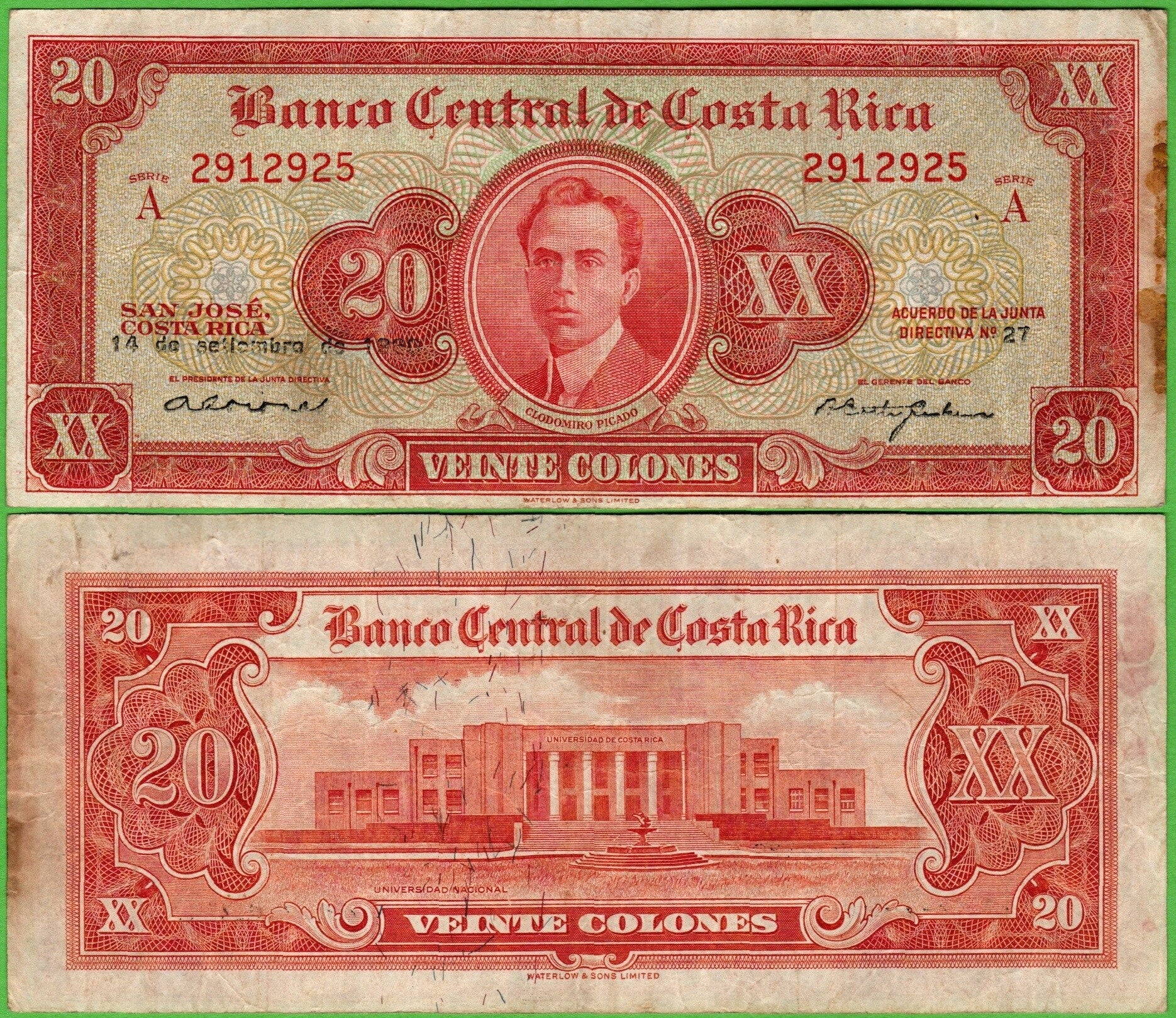 Costa Rica 20 Colones 1960, P-222 XF