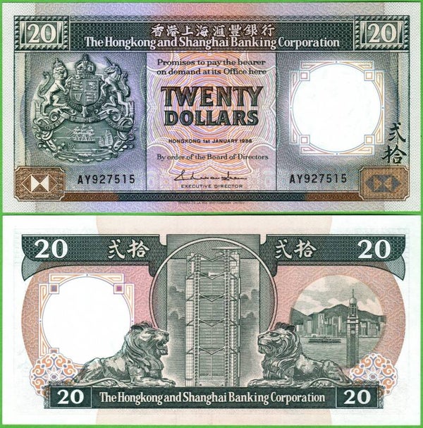 Hong Kong 20 Dollars 1988, P-192B Unc