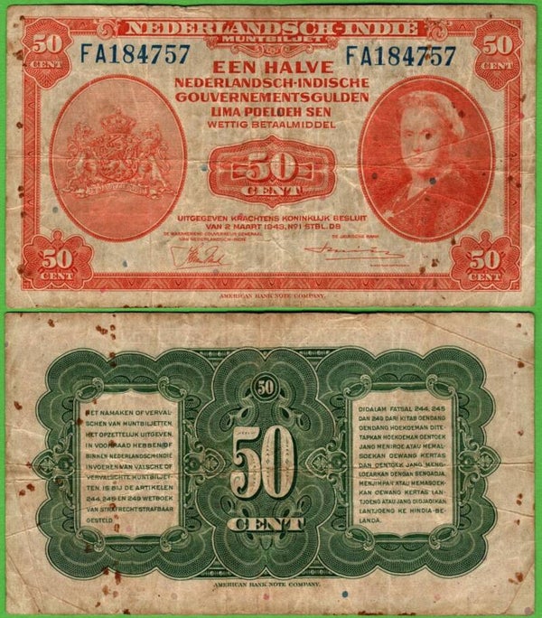 Indias Holandesas 50 Cents 1943, P-110a.1 Cir