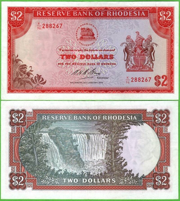 Rhodesia 2 Dollar 1975, P-35DR Unc