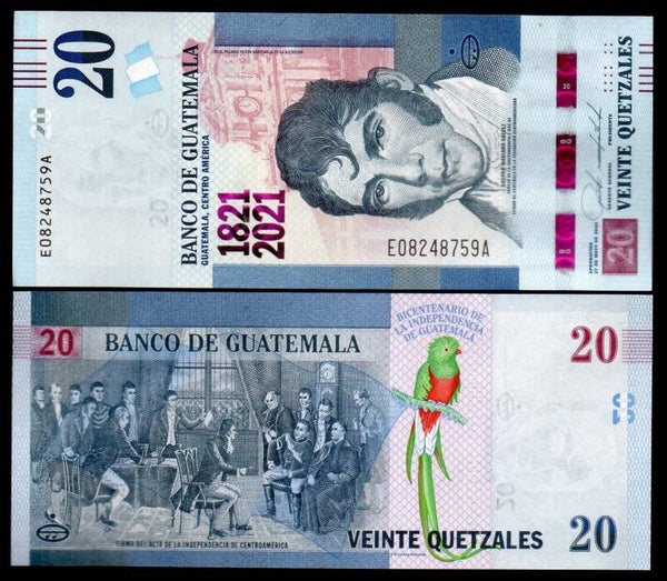 GUATEMALA 20 QUETZALES 2021,P-NEW COMMEMROATIVO