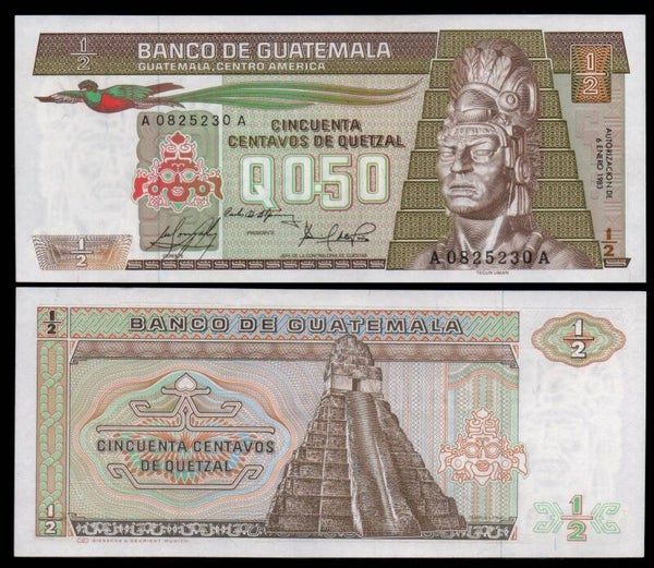 GUATEMALA 1/2 QUETZAL 1983, P-51E RARO UNC