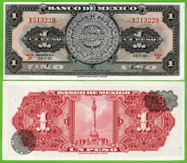 Mexico 1 peso 1961, P-59G Prefix-JP Unc