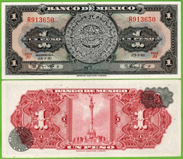 Mexico 1 peso 1961, P-59G Prefix-JU Unc