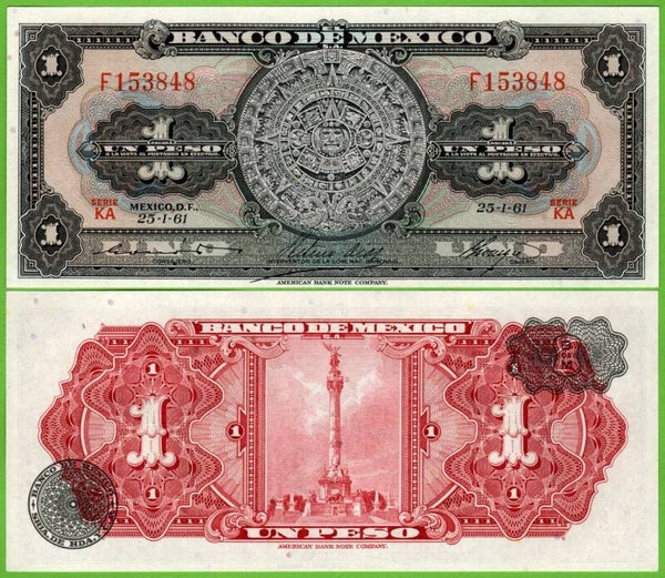 Mexico 1 peso 1961, P-59G Prefix-KA Unc