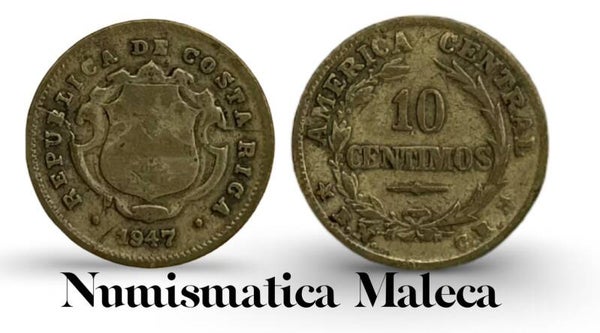 Costa Rica 10 Centimos 1947, Km180 VF