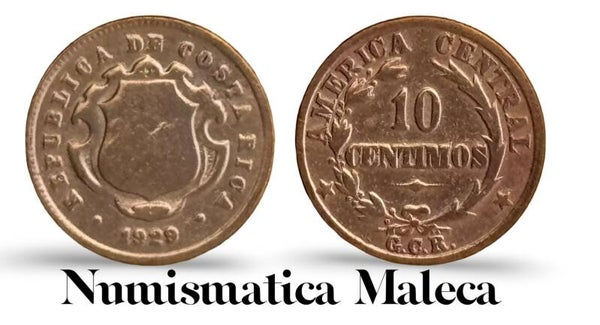 costa Rica 10 Centimos 1929, Km170 Vf