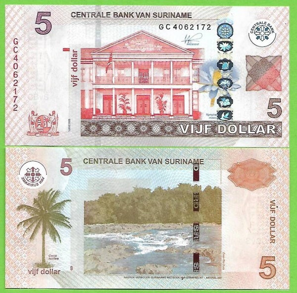 Suriname 5 Dollar 2020, P-162b Unc