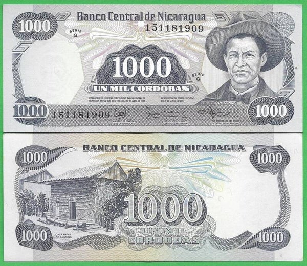 Nicaragua 1000 cordobas 1985, P-145 prefix-G Unc