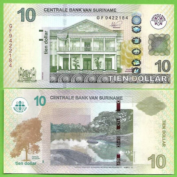 Suriname 10 Dollar 2020, P-162 Unc