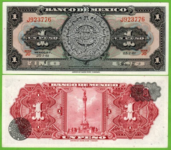 Mexico 1 peso 1961, P-59g Prefix-JQ Unc