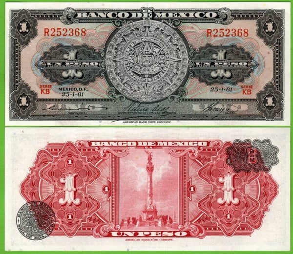 Mexico 1 peso 1961, P-59G Prefix-KB Unc