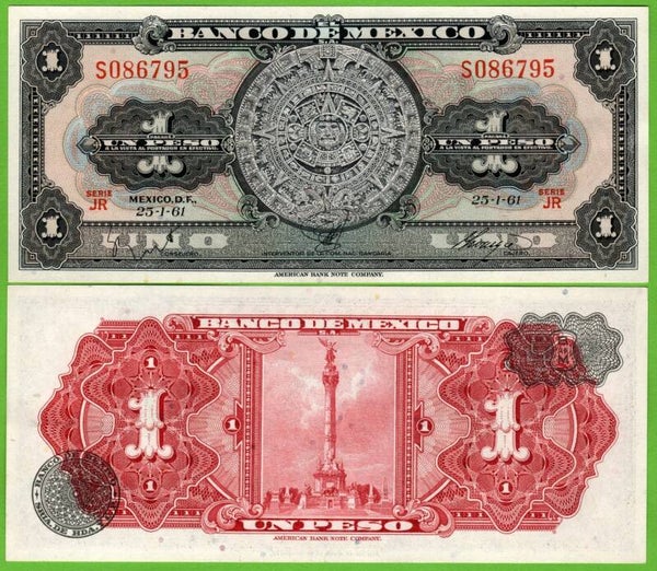 Mexico 1 peso 1961, P-59G Prefix-JR Unc