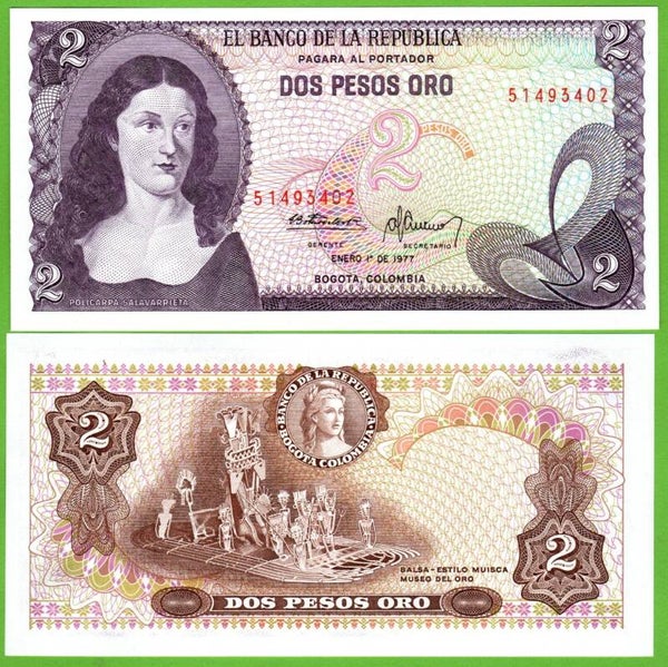 Colombia 2 Pesos 1977, P-413b Unc