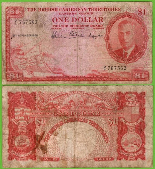 Territorios Britanicos del Caribe 1 Dollar 1950 P-1 Circ raro