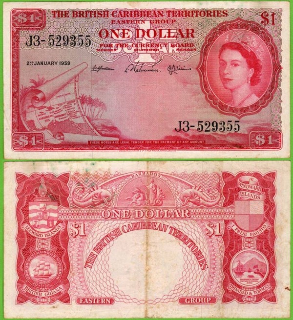 Territorios Britanicos Del Caribe 1 Dollar 1959, P-7c VF