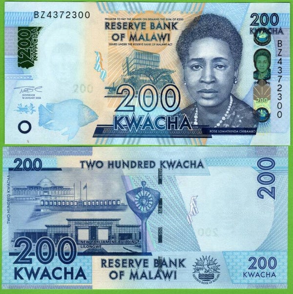 Malawi 200 Kwachas 2024, P-65ag Unc